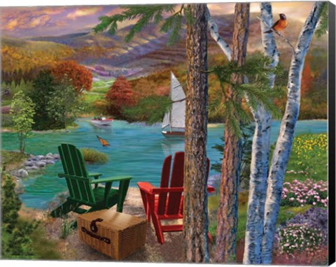 Framed Lakeside View from the chairs Print