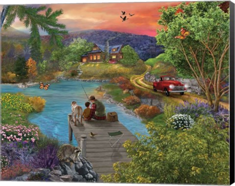 Framed Lakeside view from the dock Print