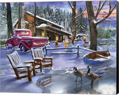 Framed Winter Cabin Print