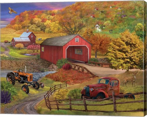 Framed Fall Bridge Print