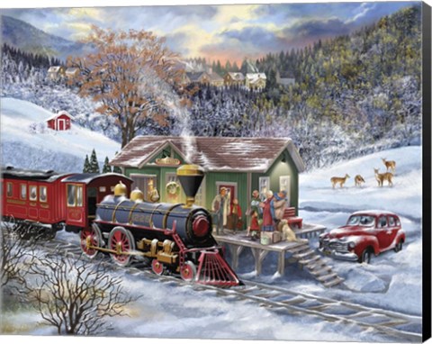 Framed Train Station Christmas Eve Print