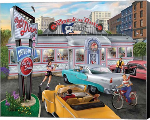 Framed Rock n Roll City Diner Print