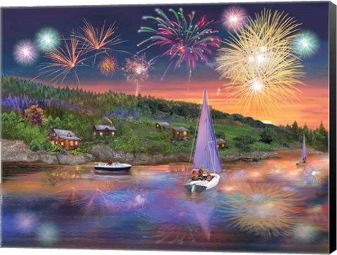 Framed Sailboat Fireworks Print