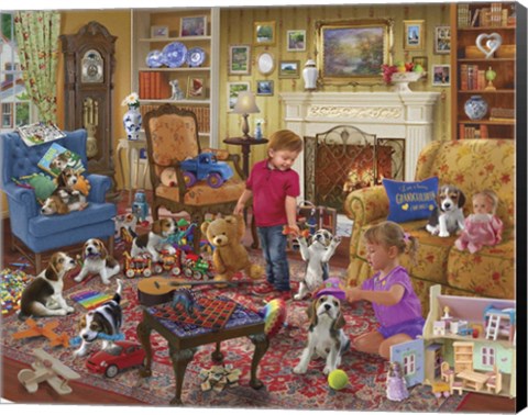 Framed Fun with Puppies Print