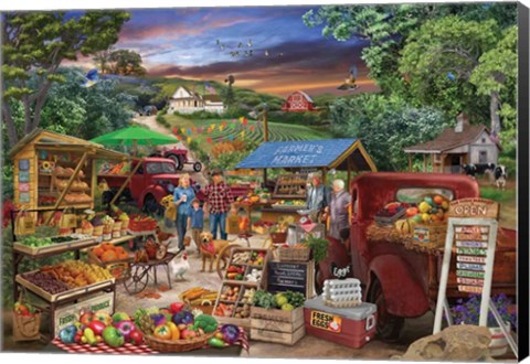 Framed Red Trucks Farm Market Print