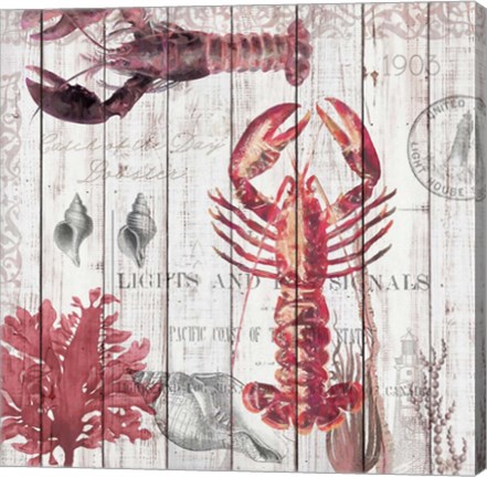 Framed Lobsters on Driftwood Panel Print