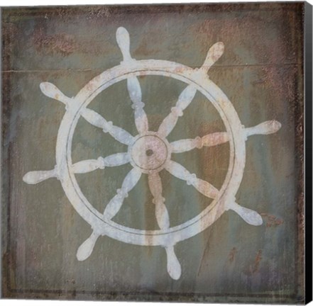 Framed Rusty Sign Nautical Wheel Print