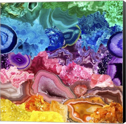 Framed Rainbow of Crystals and Geodes Print