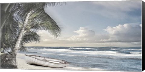 Framed Palm Trees and a Boat B Print