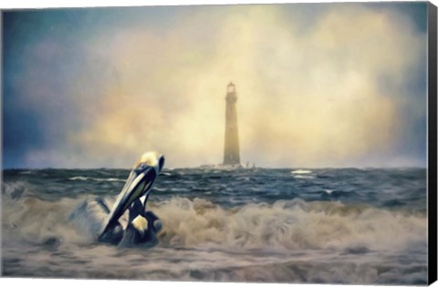 Framed Pelican and The Lighthouse Print