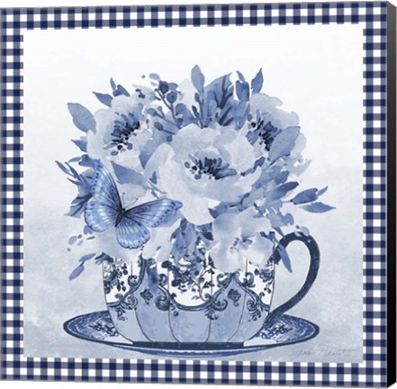 Framed Blue Teacup Bouquet A Print