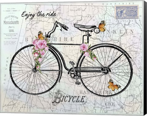 Framed Vintage Bicycle with Map A Print
