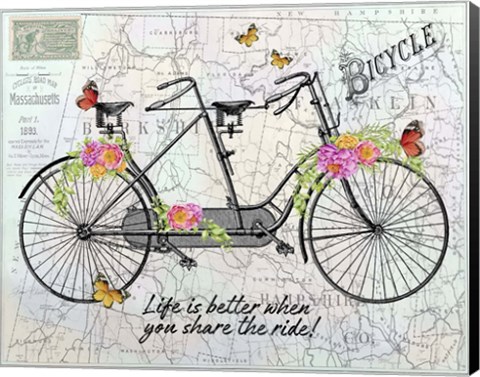 Framed Vintage Bicycle with Map B Print