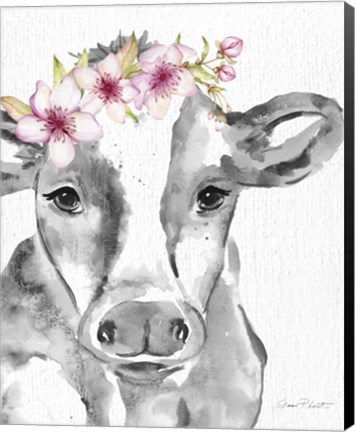 Framed Floral Cow A Print