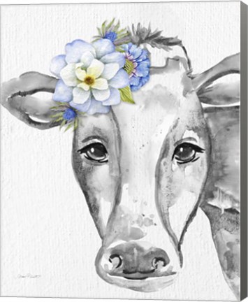 Framed Floral Cow B Print