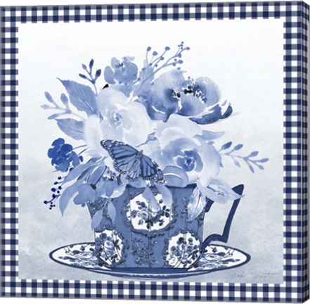 Framed Blue Teacup Bouquet F Print
