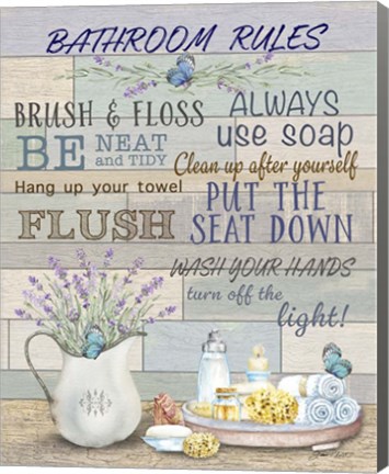 Framed Lavender Bathroom Rules Print