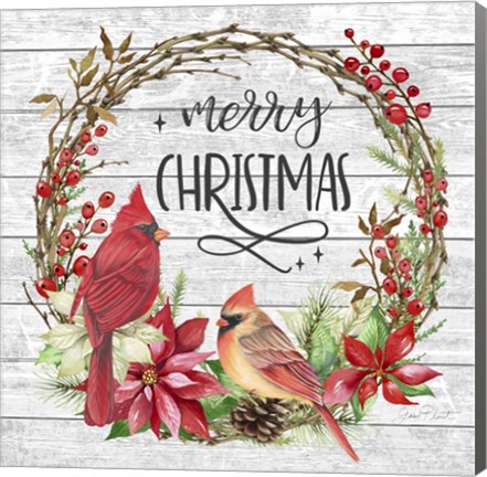 Framed Cardinal Christmas Wreath Print