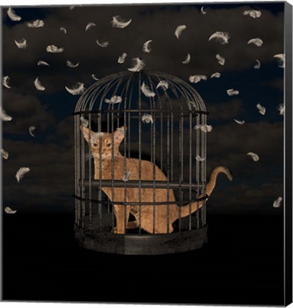 Framed BirdCaged Cat Print
