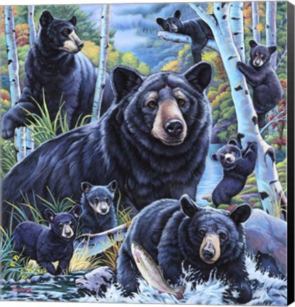 Framed Bears in the Birches Print