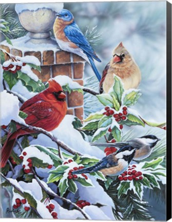 Framed Songbirds and Holly Print
