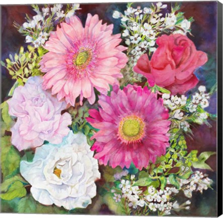 Framed Roses and Gerbera Daisies Print