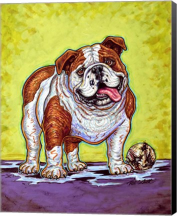 Framed Bulldog and Baseball Print