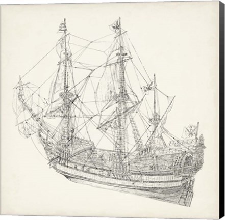 Framed Antique Ship Sketch I Print