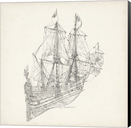 Framed Antique Ship Sketch III Print