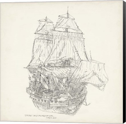 Framed Antique Ship Sketch V Print