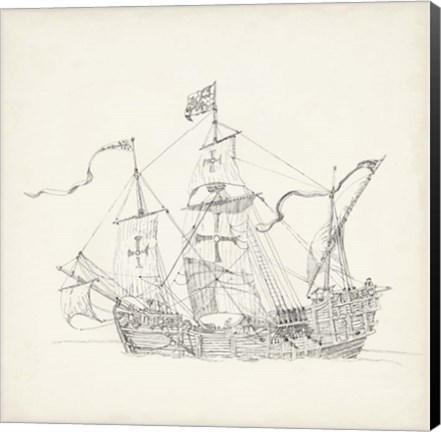 Framed Antique Ship Sketch VI Print