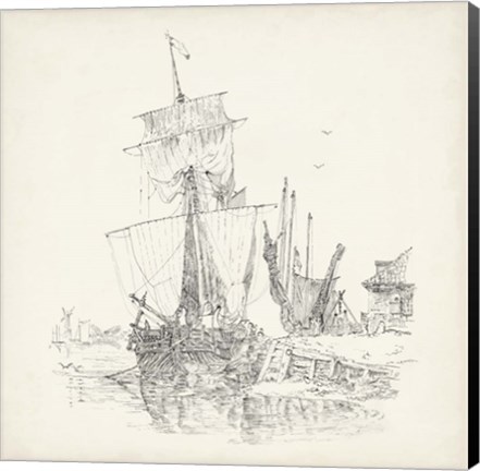 Framed Antique Ship Sketch VII Print