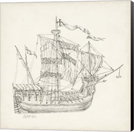 Framed Antique Ship Sketch VIII Print