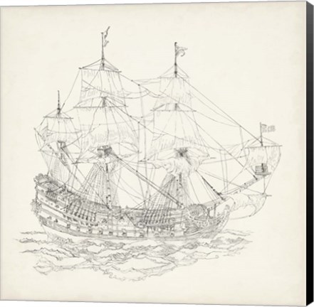 Framed Antique Ship Sketch IX Print