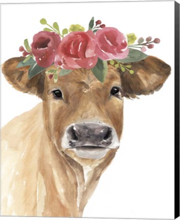 Framed Flowered Cow I Print