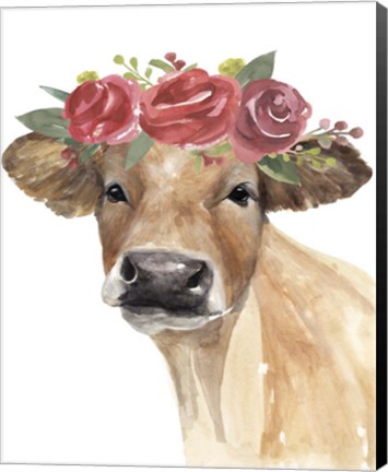 Framed Flowered Cow II Print