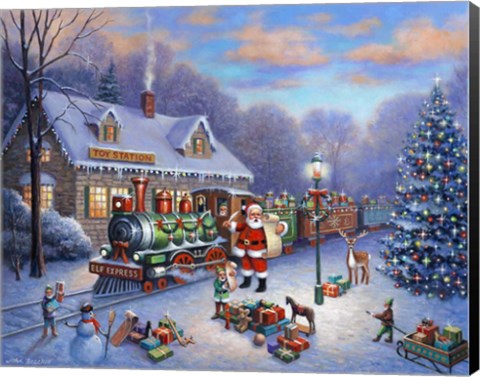 Framed Loading the Elf Express for Christmas Print