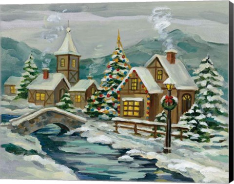 Framed Twilight Christmas Village Print