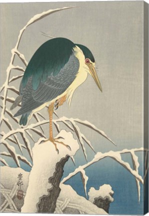 Framed Heron in Snow, 1920-1930 Print