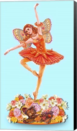 Framed Autumn Ballet Figurine Blue Background Print