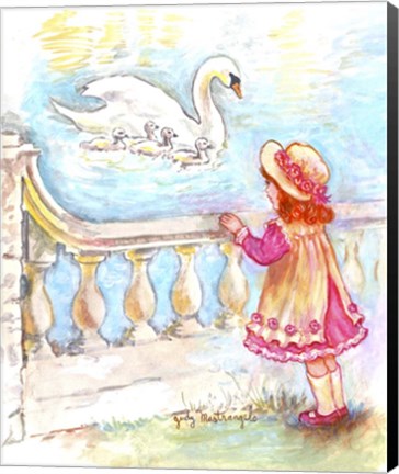 Framed Girl And Swans Print