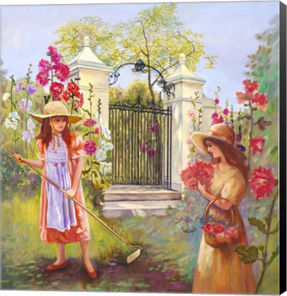 Framed Holly Hocks - Garden Gates Print