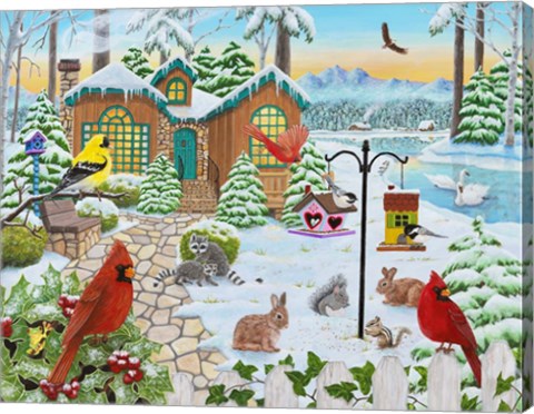 Framed Winter Cottage Print