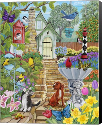 Framed Vintage Bird Feeder Garden Print