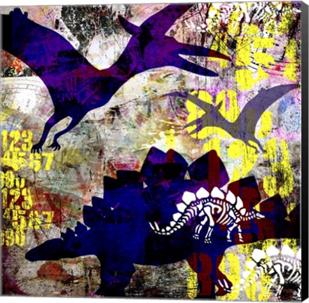 Framed Painted Dino 1 Grunge Print