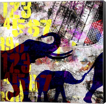 Framed Painted Elephant Grunge Print
