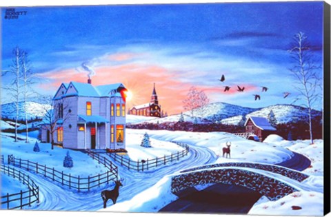 Framed Christmas in the Country #2 - Blue Tint Print