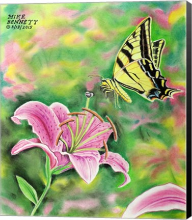 Framed Tiger Swallowtail and Stargazer Lilly Print