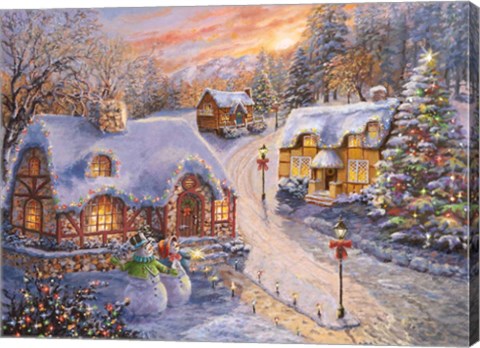 Framed Winter Cottage Glow Print