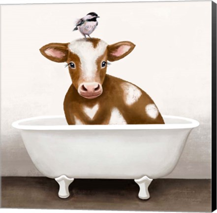 Framed Cow in Bathtub Print